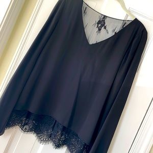 Parker black Vneck blouse with lace accents